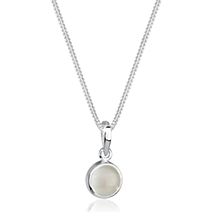 Elli Damen Halskette Anhänger Rund aus 925 Sterling Silber mit Mondstein, handgefertigt, anlaufgeschützt