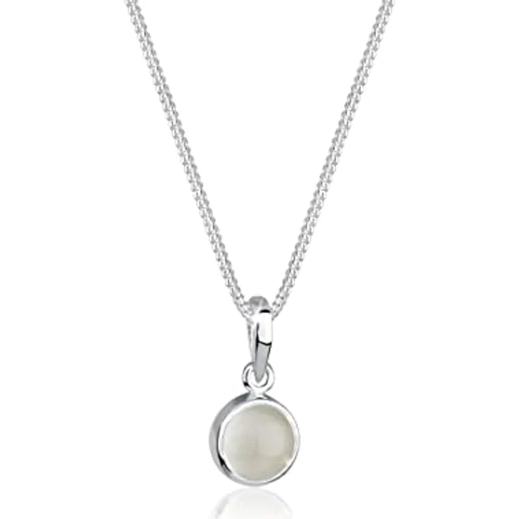 Elli Damen Halskette Anhänger Rund aus 925 Sterling Silber mit Mondstein, handgefertigt, anlaufgeschützt – Bild 1