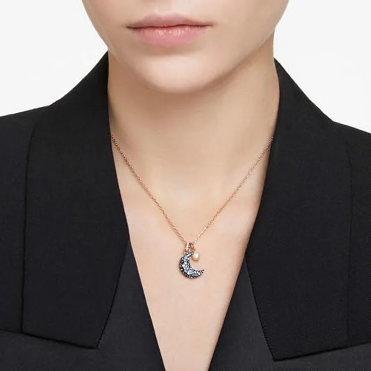 Swarovski Sublima Halskette, Rosé Vergoldete Damenhalskette mit Mondanhänger und Strahlenden Swarovski Kristallen – Bild 5