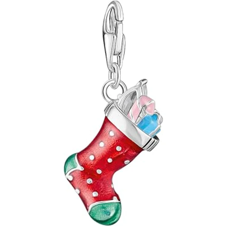 THOMAS SABO Charm-Einhänger Weihnachtssocken, recyceltes 925 Silber, handbemalt mit Zirkonia, 3-D-Design, bunt – Bild 2