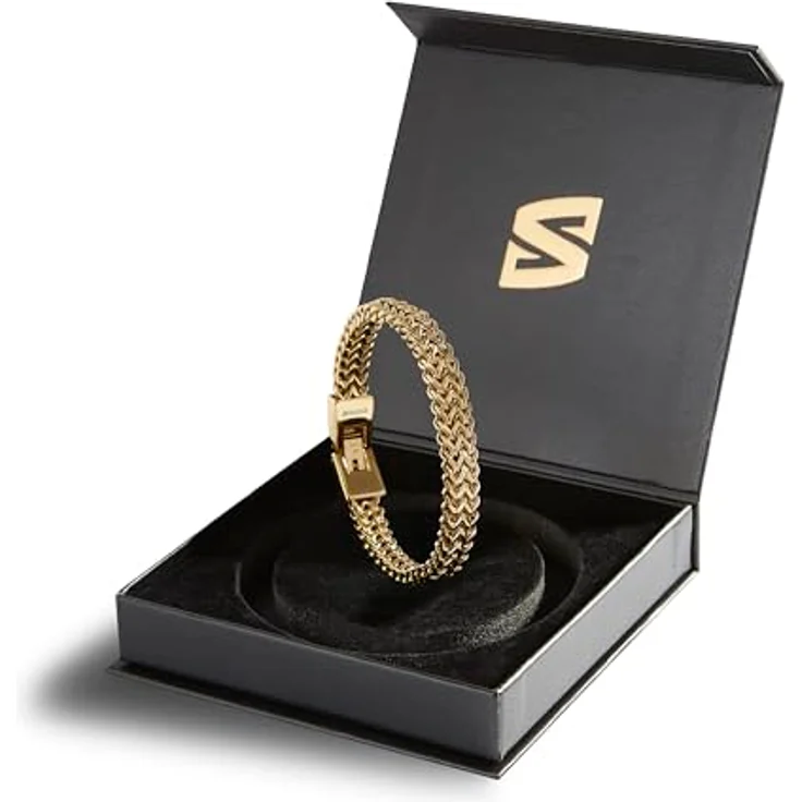 SERASAR Herren Armband Edelstahl Gold, 8mm Breite, 17cm wasserfest, inklusive Schmuckschachtel – Bild 2