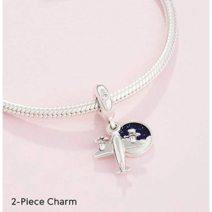 PANDORA Charm Anhänger Flugzeug "Propellerflugzeug" 798027CZ, Sterling-Silber mit blau-glitzernder und weißer Emaille, Gravur "To travel is to live" – Bild 4