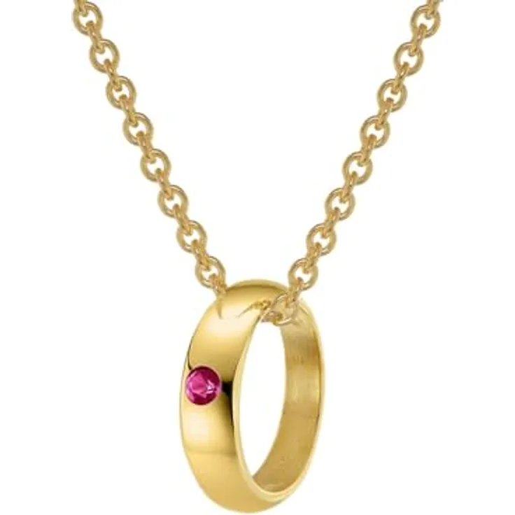 trendor Taufring Gold 333 mit echtem Rubin, goldplattierte Kette 40 cm, Damen-Halskette 39460-40