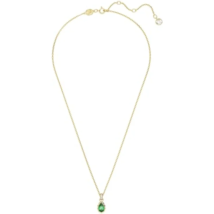 Swarovski Chroma Halskette, Grüne und Vergoldete Damenhalskette mit Strahlendem Tropfen-Anhänger und Klaren Kristallen – Bild 2