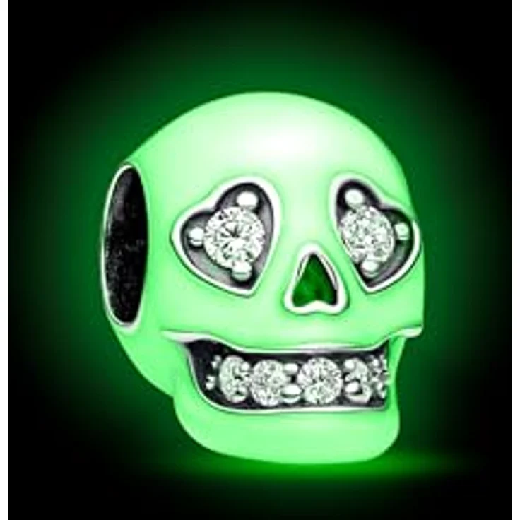 PANDORA Moments Glow-in-the-dark Totenkopf Charm aus Sterling Silber mit Cubic Zirkoniasteinen, kompatibel mit Moments Armbändern, 792811C01 – Bild 5