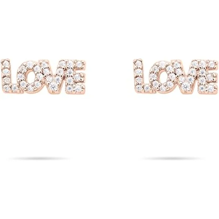 Tamaris Damen Ohrringe TJ-0706-E-09, Ohrstecker aus 925 Silber in IP Roségold mit "LOVE" Schrift und Zirkoniasteinen, 1 cm