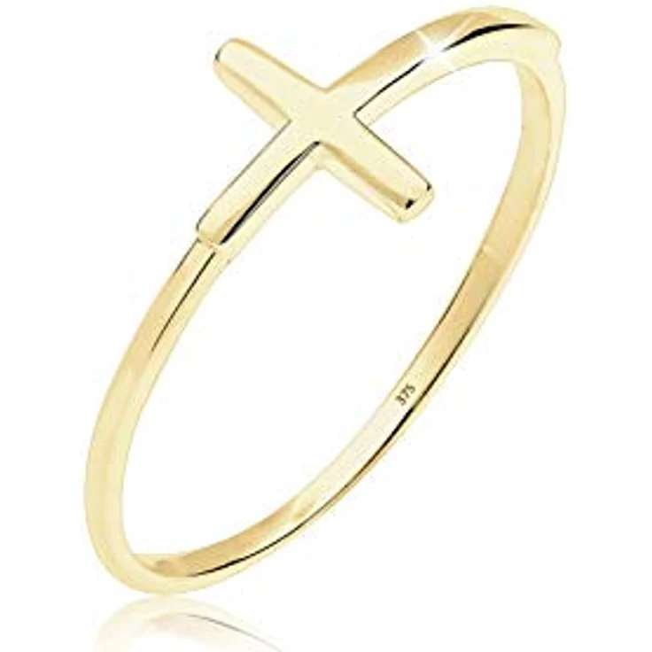 Elli PREMIUM Ring Damen Kreuz Trend Geo Minimal aus 375 Gelbgold, handgefertigt, anlaufgeschützt, hochglanzpoliert – Bild 4