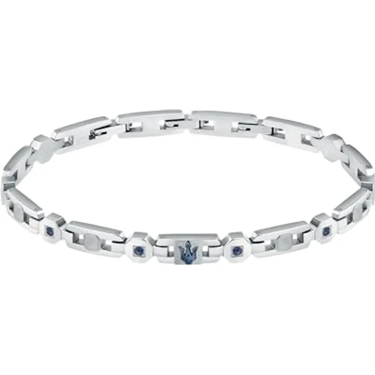 Maserati Herrenarmband Iconic Collection JM423AVD15, Edelstahl mit blauen Kristallen und IP-Dreizack, 18+3,5 cm