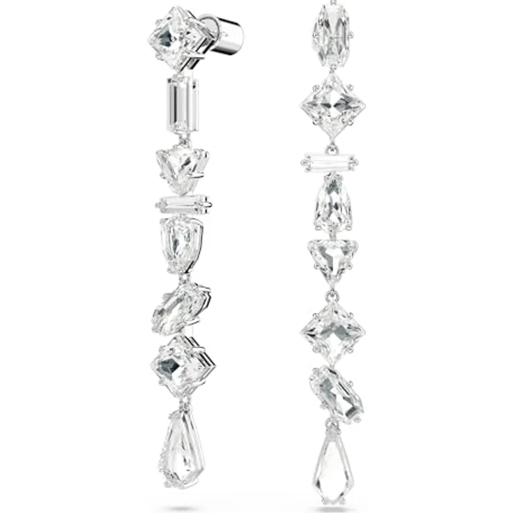 Swarovski Mesmera Drop-Ohrhänger, Weiße Rhodinierte Ohrringe mit Strahlenden Swarovski Kristallen in Kaskadenform – Bild 2