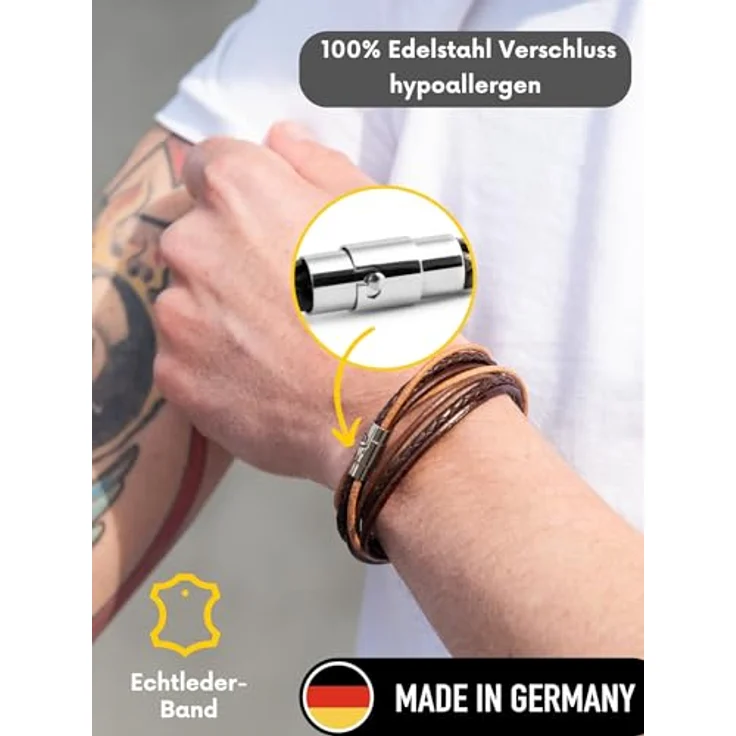 Simaru Wickelarmband echtes Leder mit Edelstahl Magnetverschluss, Unisex, hautfreundlich, Made in EU, 6mm breit – Bild 2