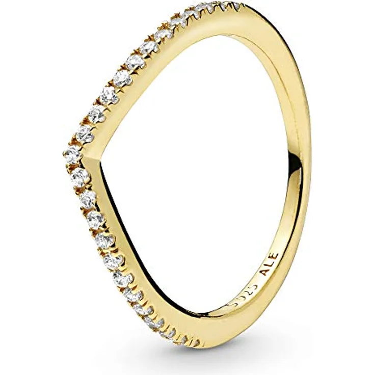 PANDORA Sparkling Wishbone Ring, 14 Karat vergoldete Metalllegierung mit Cubic Zirkonia Steinen, Größe 58, Timeless Collection