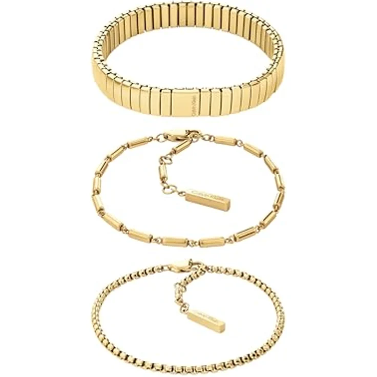 Calvin Klein CK STACKED Damen-Armband-Set aus Edelstahl mit Gelbgold-Beschichtung, 3-teilig, verstellbare Größen – Bild 1