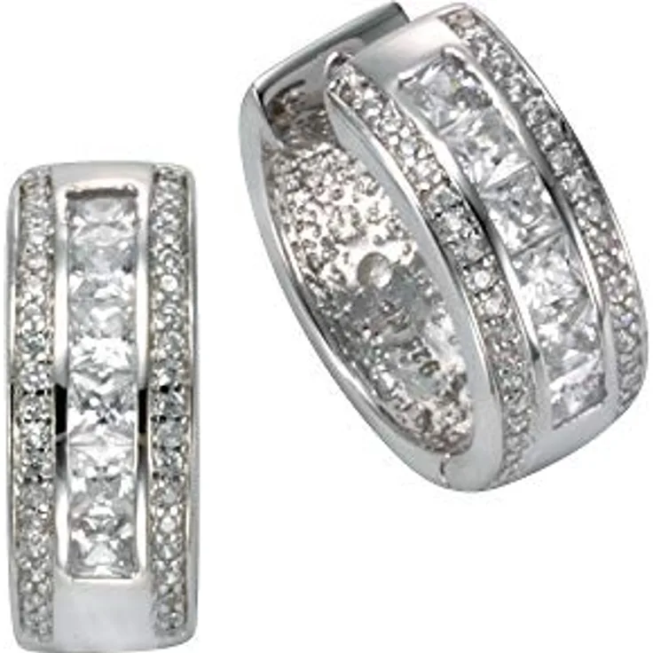 Celesta Klappcreole Damen Ohrringe 925/- Sterling Silber, 1,9cm, glänzend mit 80 Zirkoniasteinen, silbergrau