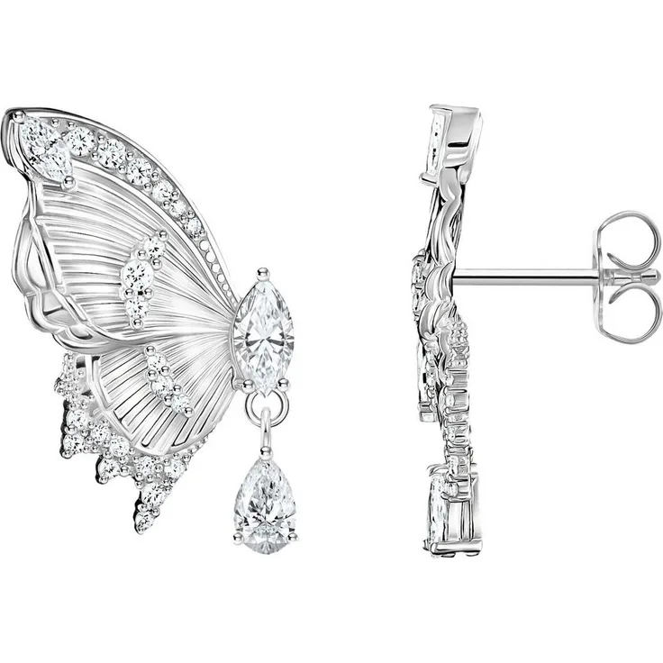 THOMAS SABO Paar Ohrstecker Butterfly Paradise, Schmetterling-Design aus Silber 925 mit Zirkonia (synth) in 3D-Optik