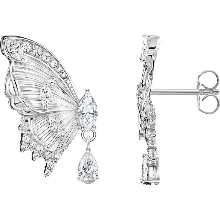 THOMAS SABO Paar Ohrstecker Butterfly Paradise, Schmetterling-Design aus Silber 925 mit Zirkonia (synth) in 3D-Optik