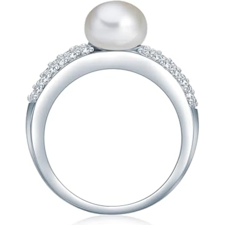Valero Pearls Damen-Ring mit weißen Süßwasser-Zuchtperlen 8-9 mm, 925 Sterling Silber, Zirkonia, glamouröses Design, Geschenkbox – Bild 3