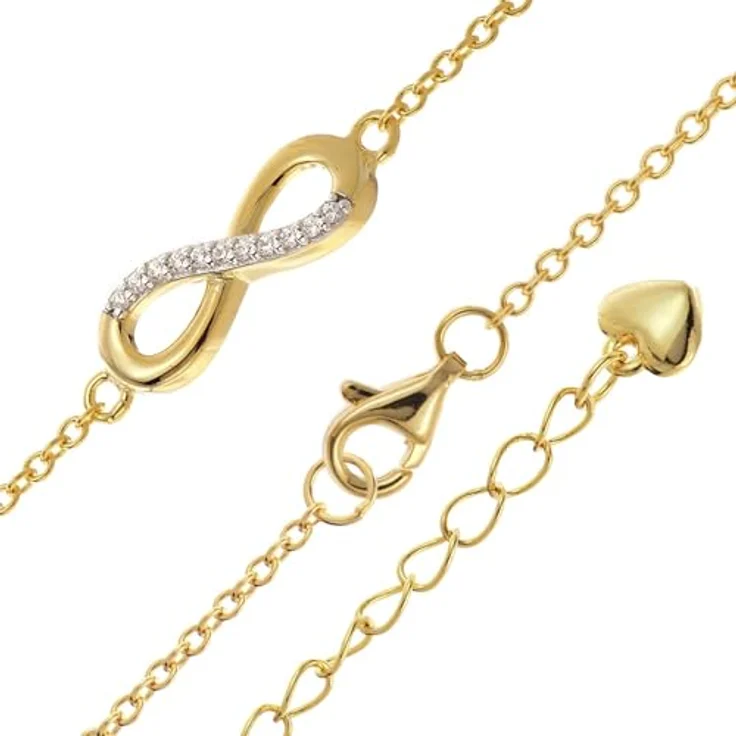 trendor Damen-Armband Unendlichkeit 925 Silber Vergoldet mit Zirkonias, flexible Länge bis 19,5 cm, eleganter Armschmuck für Frauen – Bild 3