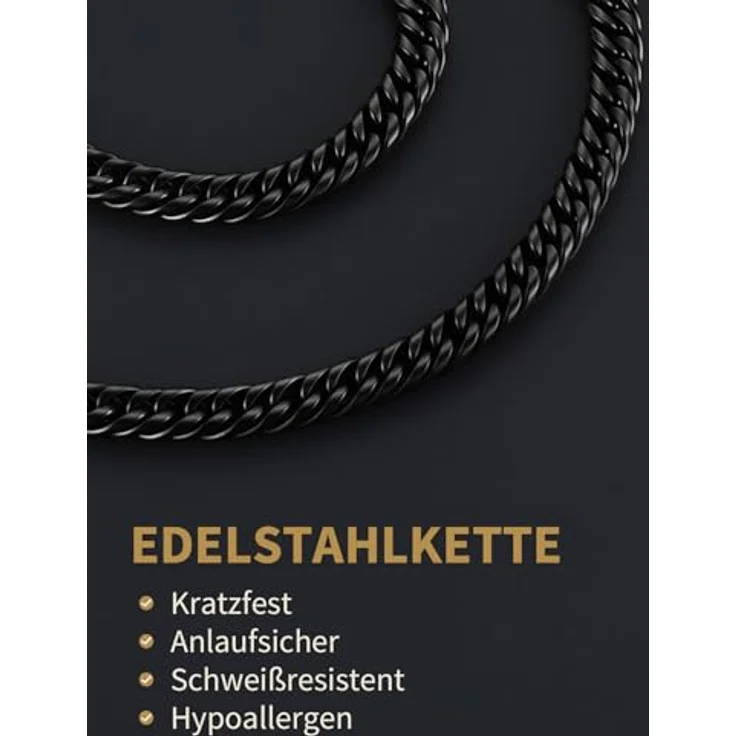 FindChic Massiv Panzerkette schwarz Herren Edelstahl Halskette 9mm, Cuban Link Design, 66cm mit Geschenkebox – Bild 5