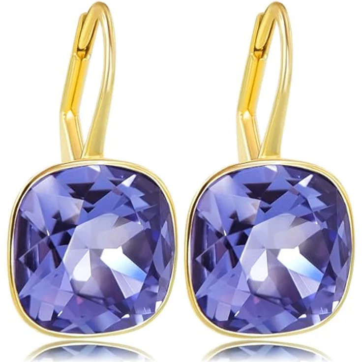 Nobel 925 Damen Ohrringe Tanzanite, vergoldete Silberschmuck Ohrhänger mit Markenkristallen, lila – Bild 1