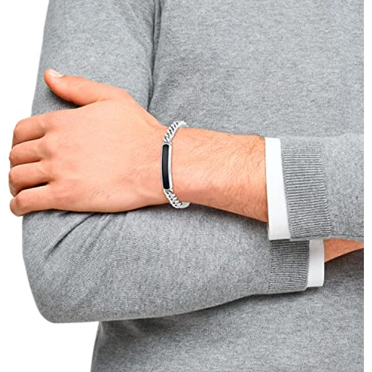 s.Oliver Identarmband Edelstahl Herren-Armschmuck, gravierbar, mit Achat, 18,5+3 cm, Silber, kommt in Schmuck Geschenk Box, 2035538 – Bild 3