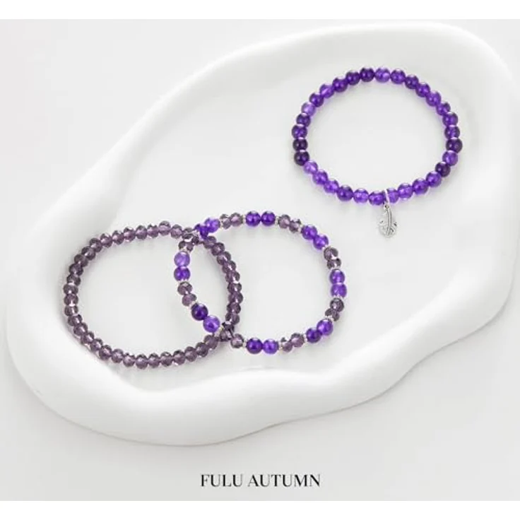 FULU AUTUMN Perlenarmband Set, Mehrschichtiges Stretch Damenarmband aus Amethyst, Handgefertigter Boho Modeschmuck für Mama, Oma und Frauen, Geburtstagsgeschenk – Bild 2
