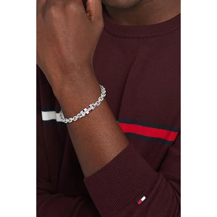 Tommy Hilfiger Jewelry Gliederarmband für Herren aus Edelstahl, 19 cm, magnetischer Verschluss mit emailliertem Detail in Markenfarben – Bild 3