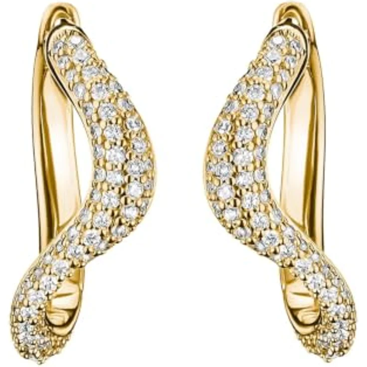 Thomas Sabo Damen-Creolen Ohrringe in Wellenform mit Zirkonia, gold
