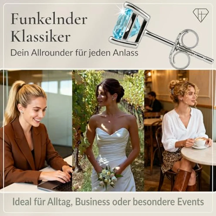 Hannah’s Treasures Ohrstecker Silber 925, Rhodinierte Zirkonia Ohrringe Stecker in Rund, für Damen und Herren – Bild 5