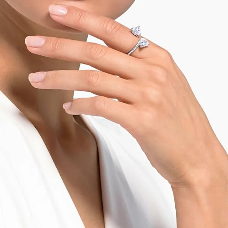 Swarovski Attract Soul Offener Ring, Herz, Weiß, Rhodiniert, romantisches Design mit funkelnden Herzelementen – Bild 5