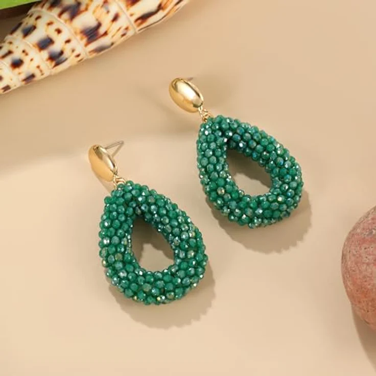 ROISE LADY Grün Boho Ohrringe hängend, tropfenförmige Reisperlen, leichte Damen-Ohrringe, eleganter Schmuck für Frauen – Bild 5