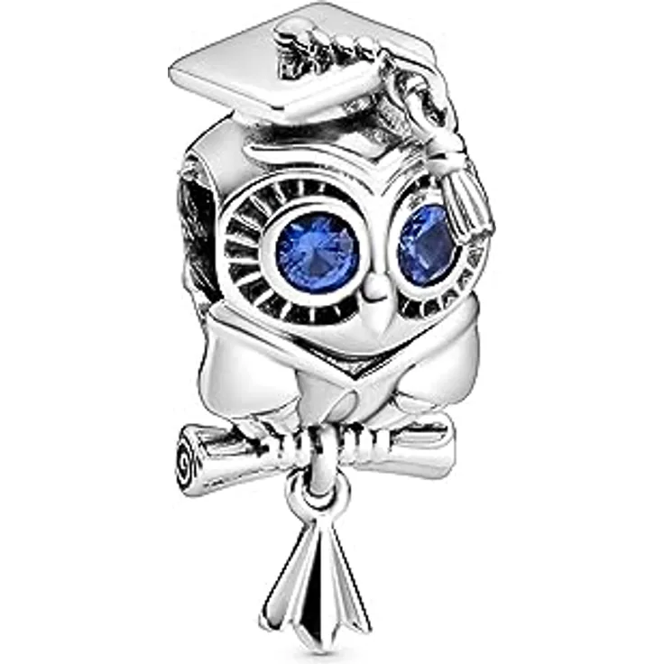 PANDORA Charm "Abschluss weise Eule", Sterling-Silber mit sternenblauen Kristallen, 798907C01