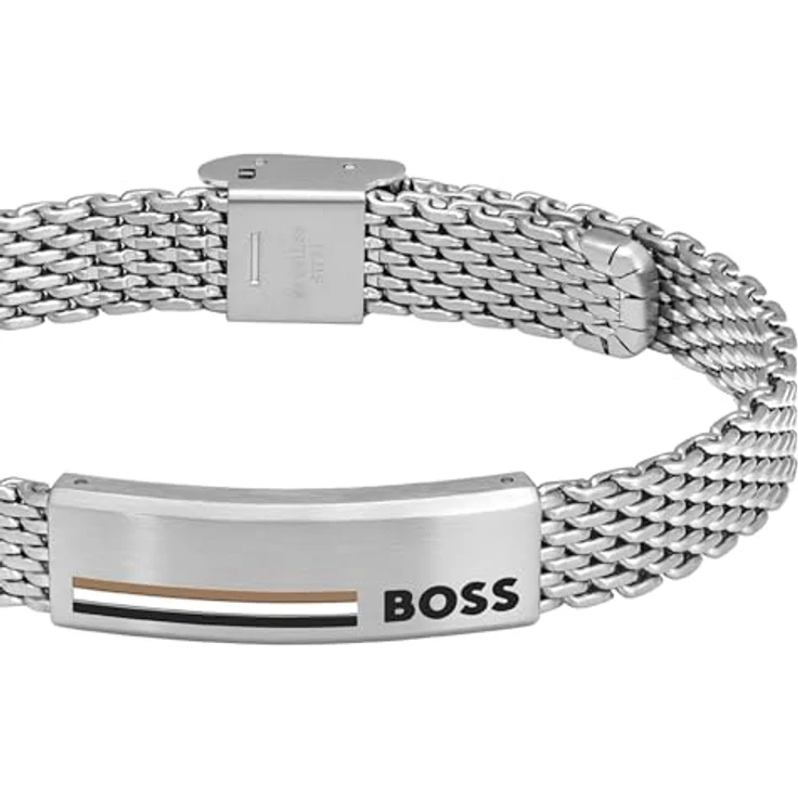 BOSS Jewelry Gliederarmband ALEN aus Edelstahl mit gravierter Metallplatte und verstellbarem Mesh-Verschluss - 1580611 – Bild 2