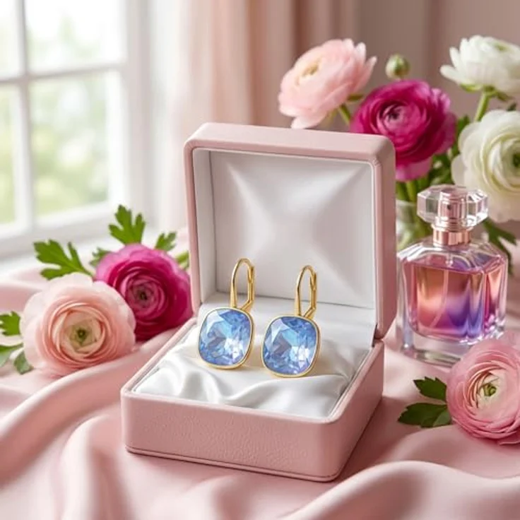 Nobel Damen Ohrringe 925 Sterling Silber vergoldet, Kristall Ohrringe mit österreichischen Markenkristallen, Ocean Delite Blau changierend, Made in Germany – Bild 4
