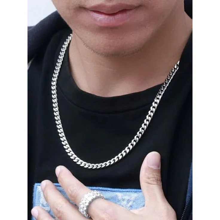 ChainsHouse Edelstahl Panzerkette 71cm, Herren Gliederkette 6mm, robuste Kubanische Halskette in Silber, antiallergen und rostfrei – Bild 3
