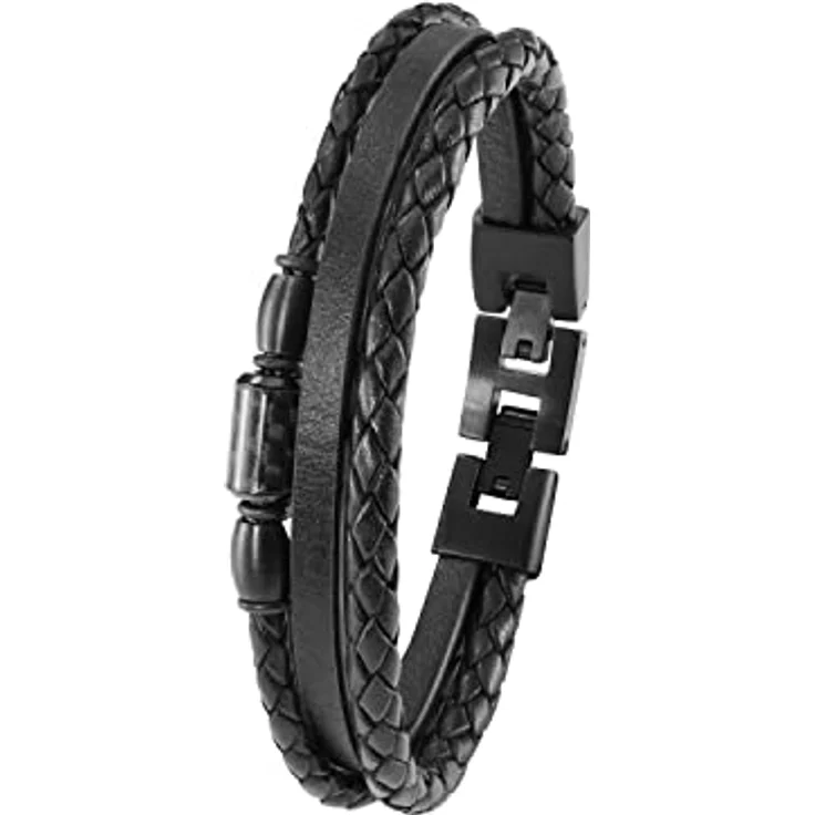 s.Oliver Armband Edelstahl/Leder für Herren, eleganter Armschmuck, 20+1,5 cm, mit Klappverschluss, in Schmuck Geschenk Box – Bild 1