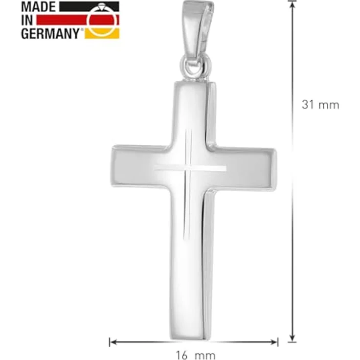 trendor Herren-Halskette mit Kreuzanhänger, 925 Silber, 24 mm, Flachpanzer-Kette, 50 cm, rhodiniert, Made in Germany – Bild 5