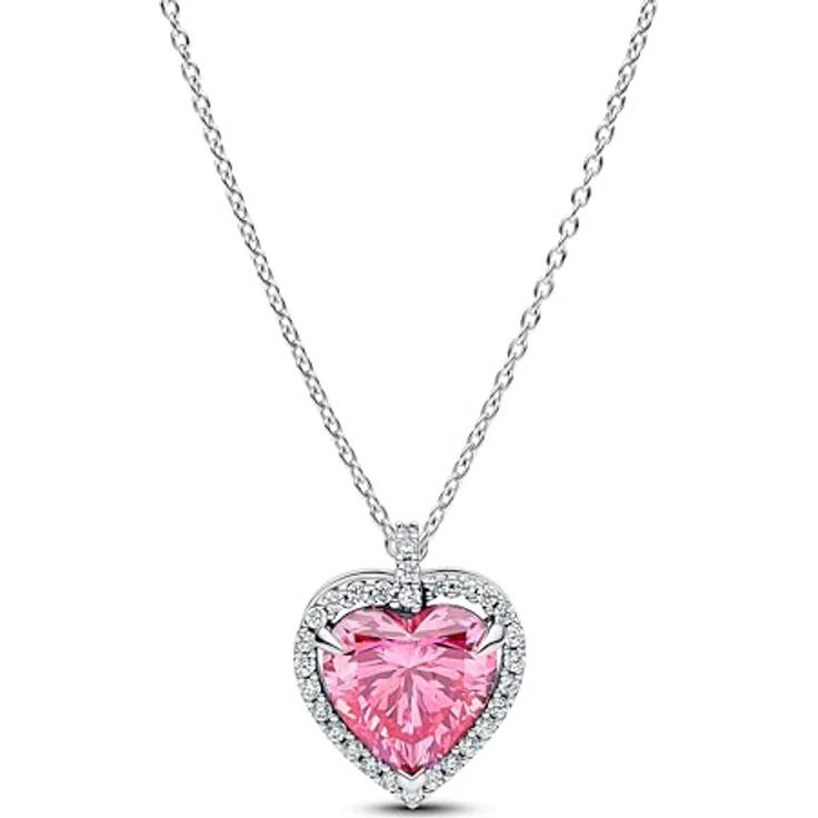 PANDORA Damen-Kette Pinkfarbenes Halo Herz mit Zirkonia, Silber, Karabinerverschluss – Bild 2