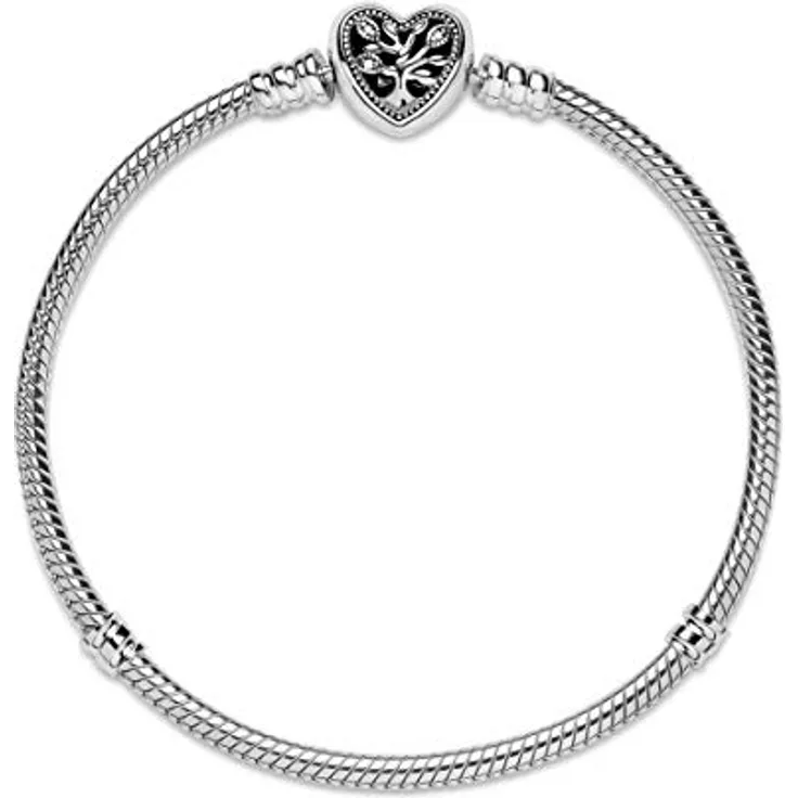 PANDORA Armband Moments "Herz Familienbaum" 598827C01, Damen-Schlangen-Gliederarmband mit Cubic Zirkonia und graviertem Verschluss "Family"