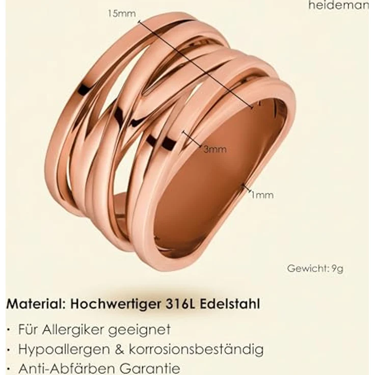 Heideman Damenring Serpi, rose goldfarbend, matt, aus Edelstahl, ohne Stein – Bild 5
