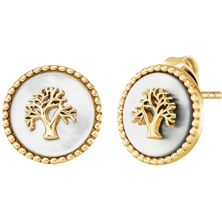 Engelsrufer Damen Ohrstecker ERE-LILTREE-PE-STG, Sterling Silber mit Lebensbaum in Gold auf weissem Perlmutt, nickelfrei, Größe: 12mm