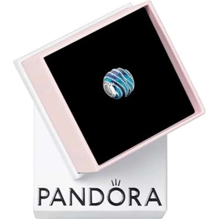 PANDORA Charm "Blaue Wirbel", Silber mit blauer Emaille, inspirieert von frischem Wasser, 797012ENMX