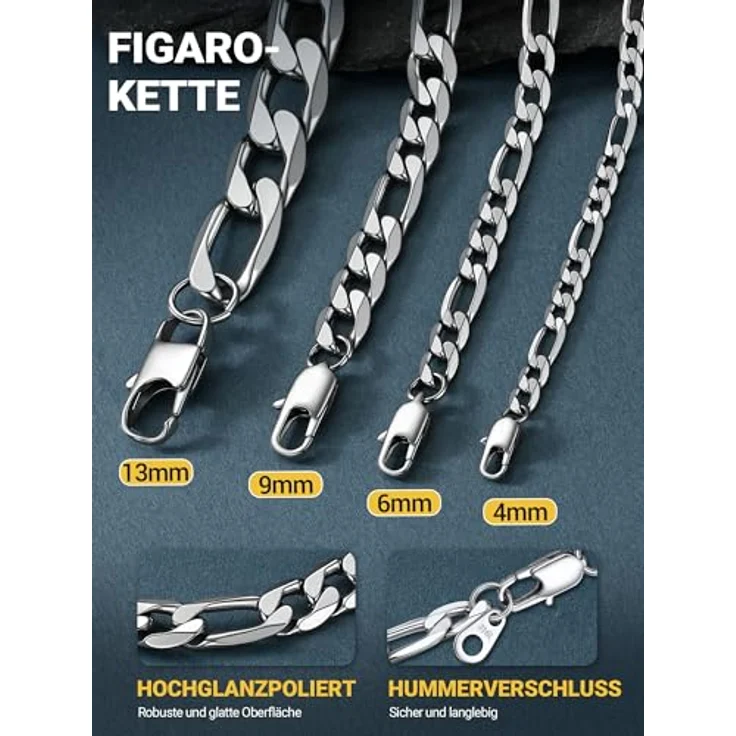 PROSTEEL Herren Figaro Halskette, Edelstahl, 6mm breit, 55cm lang, Silber, urbaner Schmuck für Männer – Bild 4