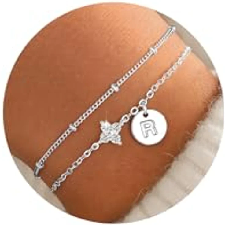 TINGN Armband mit Buchstaben R, Silberfarbenes Glücksarmband mit vierblättrigem Kleeblatt und Cubic Zirkonia, 14 Karat Vergoldet, personalisierte Geschenke für Damen und Mädchen – Bild 1