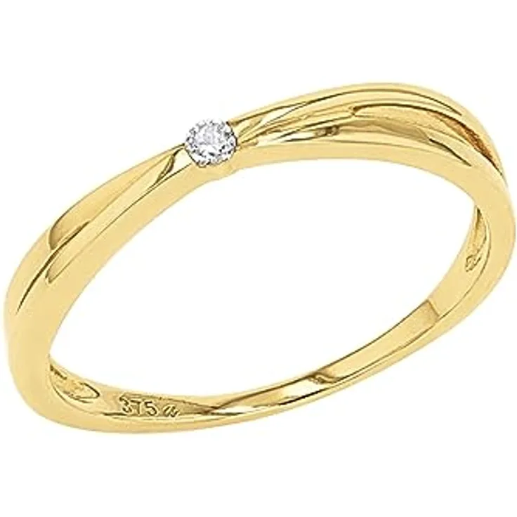 Amor Damen Ring 375 Gold mit Zirkonia synth., Weiß, 3 mm, in Schmuck Geschenk Box, 2037423