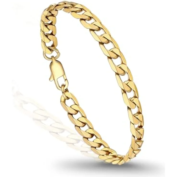 PROSTEEL Panzerarmband Herren aus 316L Edelstahl, 21 cm lang, 6 mm breit, in Gold, wasserdicht und klassisches Miami Design