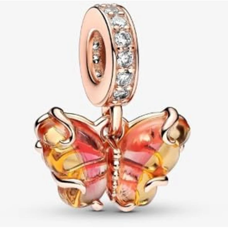 Pandora Charm Schmetterling 782698C01, rosévergoldet mit Zirkonia und Glas, rosa-pink-gelb – Bild 5
