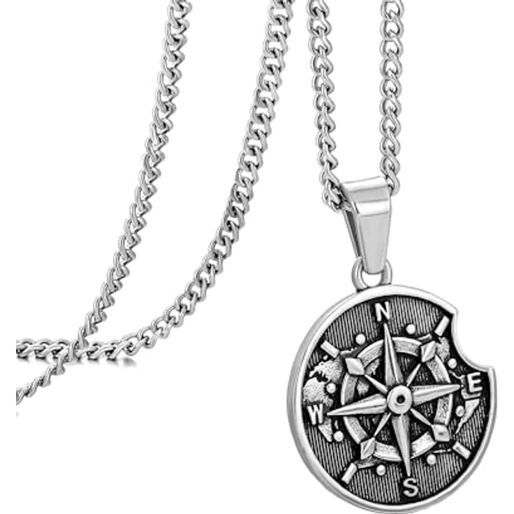 murtoo Vintage Silber Münze Kompass Anhänger für Herren, Halskette in Silber oder Gold, verstellbare Länge 50/60 cm, Unisex Schmuck – Bild 1