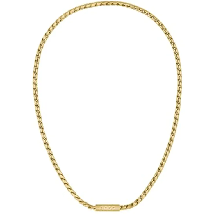 BOSS Doran Herren Gliederhalskette aus Gelbgold, geflochtenes Design mit gravierter Plakette, 558 mm, magnetischer Kugelverschluss