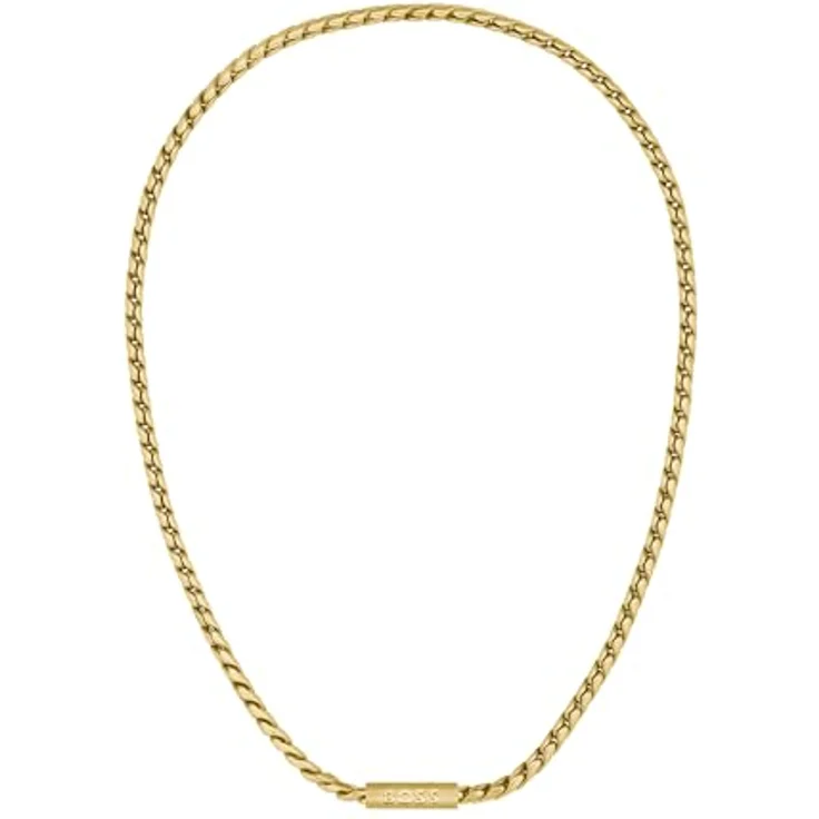 BOSS Doran Herren Gliederhalskette aus Gelbgold, geflochtenes Design mit gravierter Plakette, 558 mm, magnetischer Kugelverschluss – Bild 1
