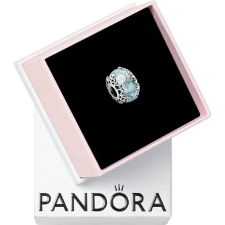 Pandora Winterblaue Schneeflocke Murano-Charm 792377C00, Charm-Einhänger aus Sterlingsilber mit hellblauem Murano-Glas – Bild 1